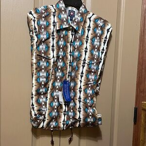 Panhandle Slim Geometric Blue and Brown Shirt
